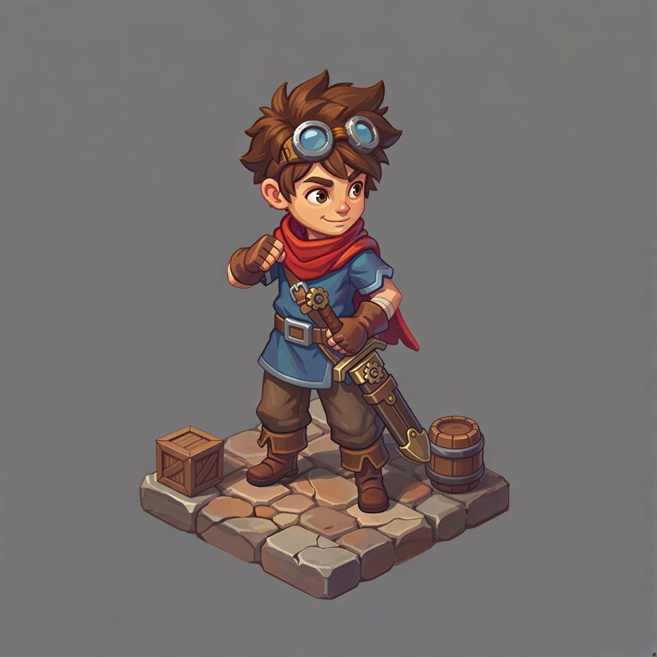 Game character after upscaling with sharp textures, clean edges, and detailed equipment