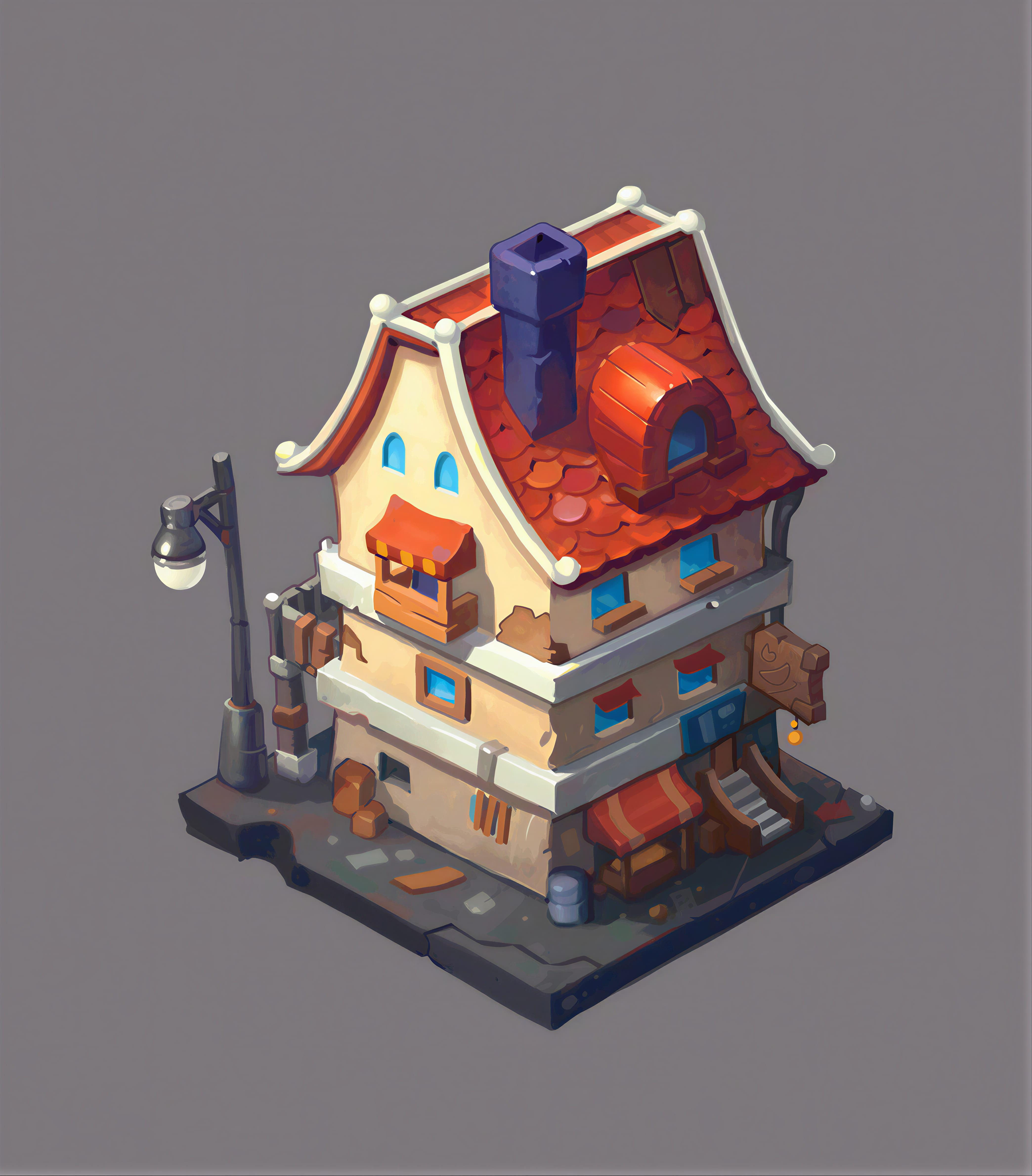 Fantasy building after AI enhancement with crisp roof tiles, windows, and materials
