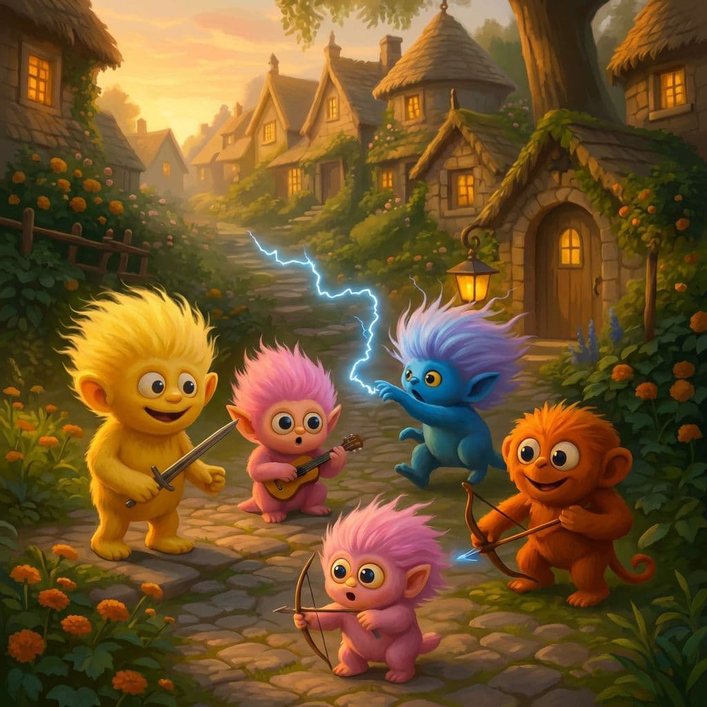 AI-generated fantasy troll characters in village before enhancement