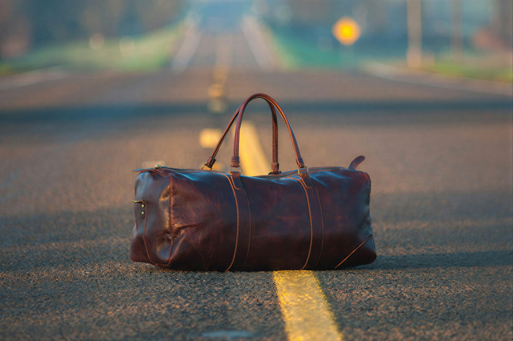 Leather duffel bag with crisp stitching and texture after image upscaling