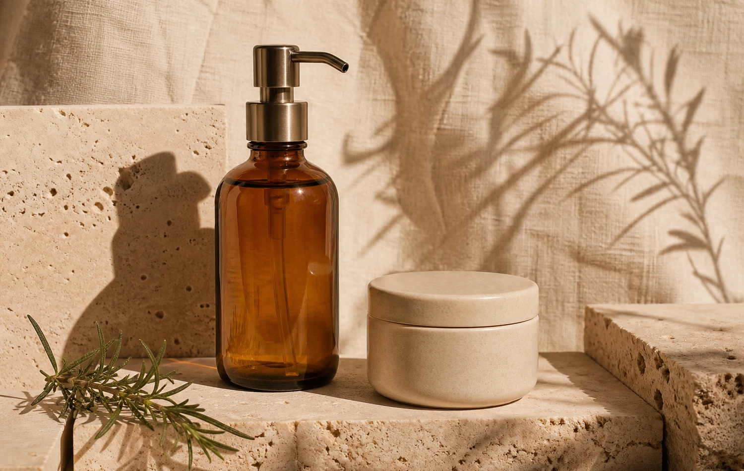 Produtos de skincare âmbar após remover a marca d'água SAMPLE